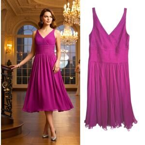 JS Collection Silk Chiffon Cocktail Dress Women's Size 6 Magenta Sleeveless Midi